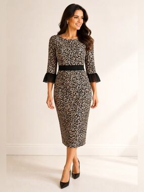 Leopard Print Midi Dress Size M Animal Print Career Office Church Dress